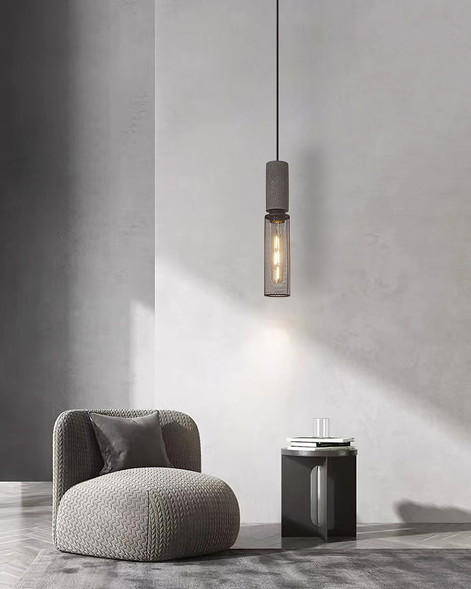 Pendant Light Cement Metal 9.8 in Adjustable Indoor Ceiling Lamp Black Grey Dining Kitchen Bedroom Accent | Thomler
