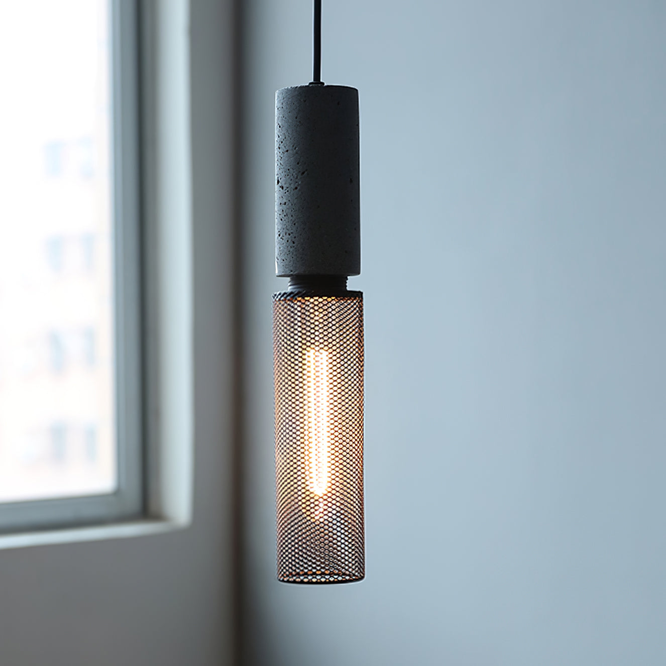 Pendant Light Cement Metal 9.8 in Adjustable Indoor Ceiling Lamp Black Grey Dining Kitchen Bedroom Accent | Thomler