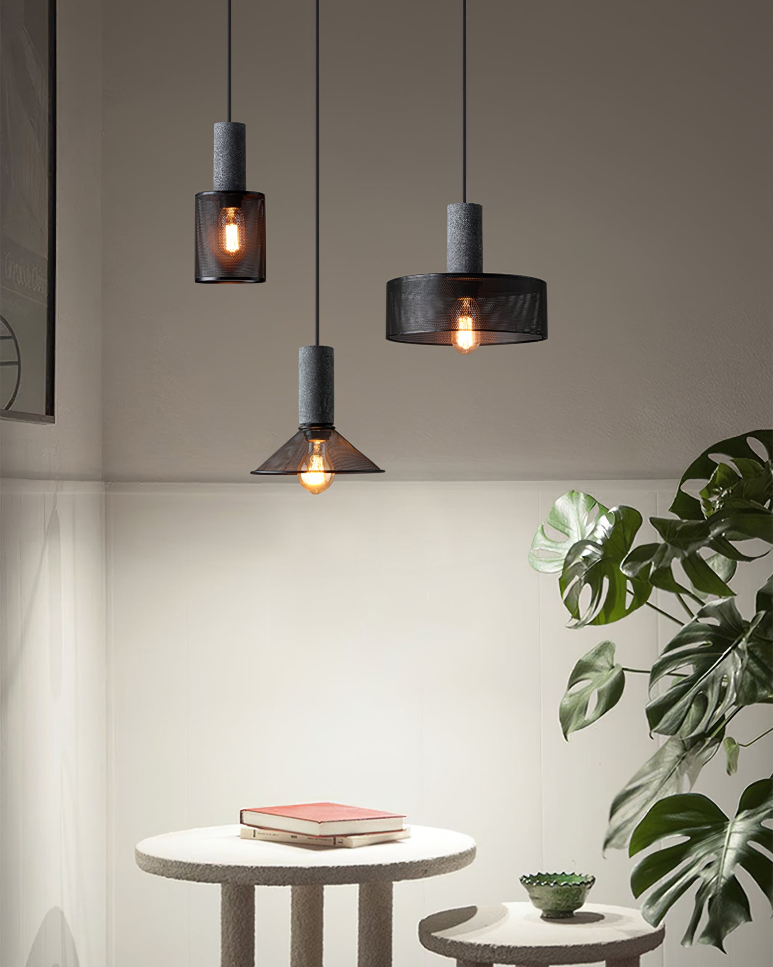 Pendant Light Cement Metal 9.8 in Adjustable Indoor Ceiling Lamp Black Grey Dining Kitchen Bedroom Accent | Thomler
