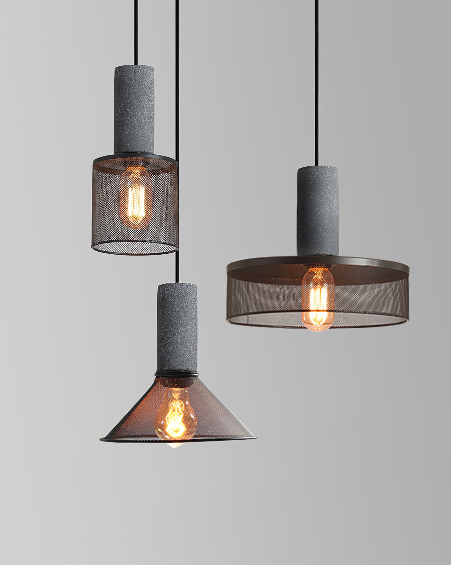 Pendant Light Cement Metal 9.8 in Adjustable Indoor Ceiling Lamp Black Grey Dining Kitchen Bedroom Accent | Thomler