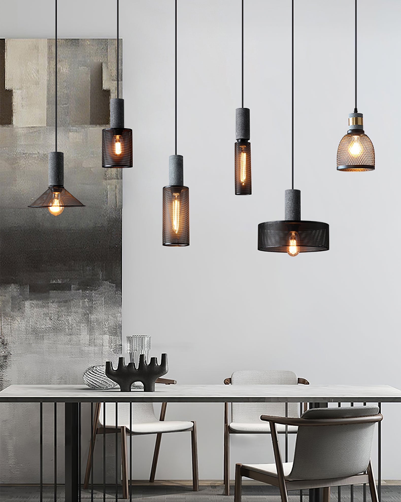 Pendant Light Cement Metal 9.8 in Adjustable Indoor Ceiling Lamp Black Grey Dining Kitchen Bedroom Accent | Thomler