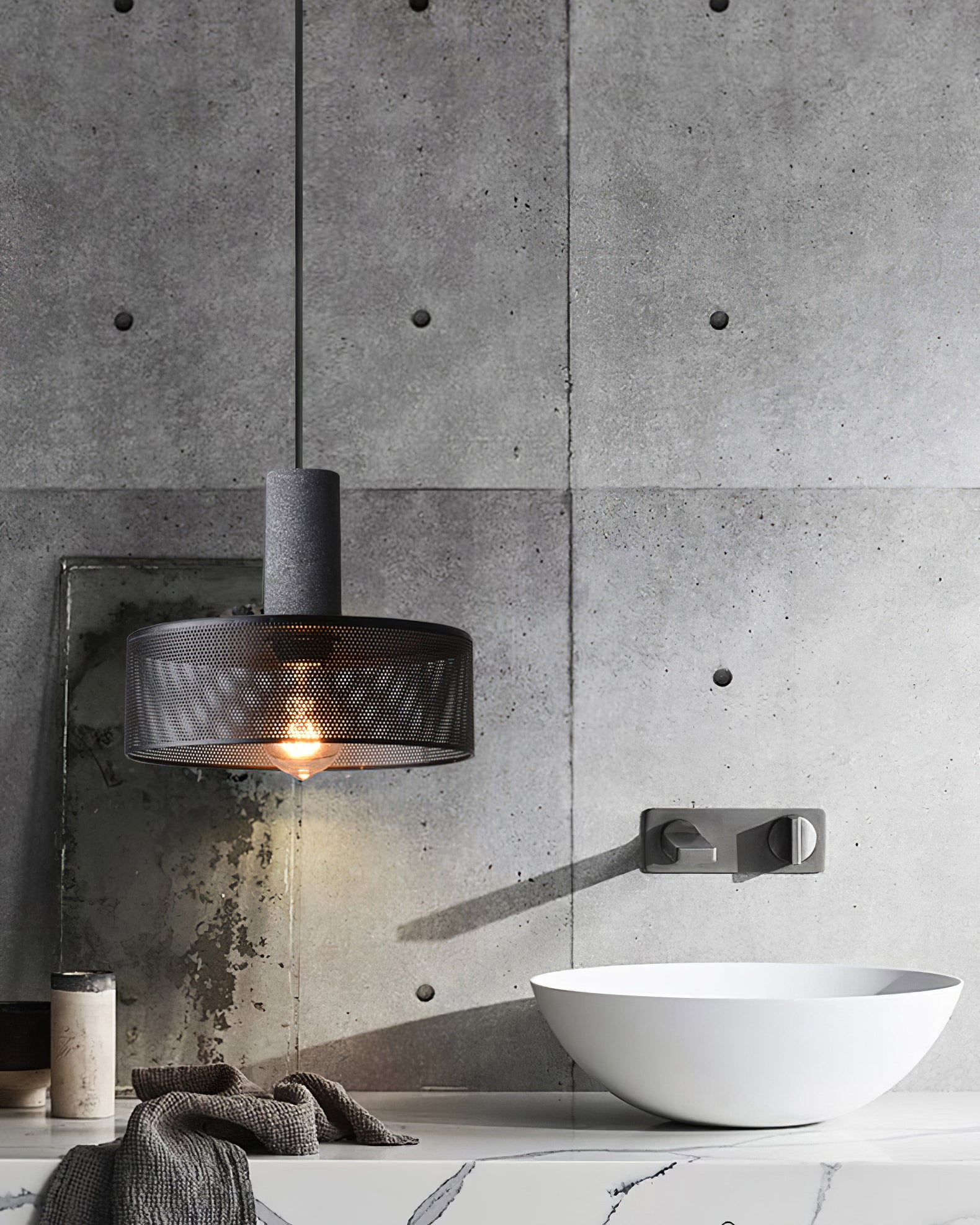 Pendant Light Cement Metal 9.8 in Adjustable Indoor Ceiling Lamp Black Grey Dining Kitchen Bedroom Accent | Thomler