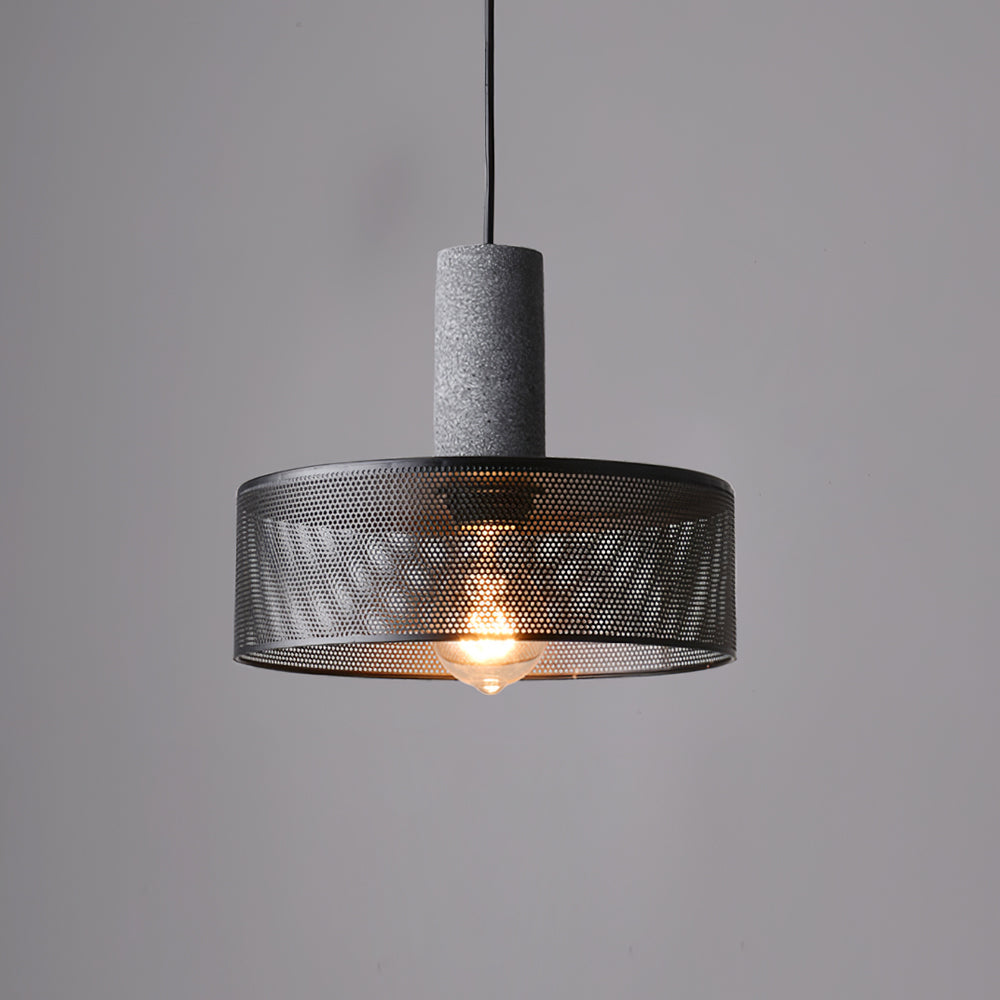 Pendant Light Cement Metal 9.8 in Adjustable Indoor Ceiling Lamp Black Grey Dining Kitchen Bedroom Accent | Thomler