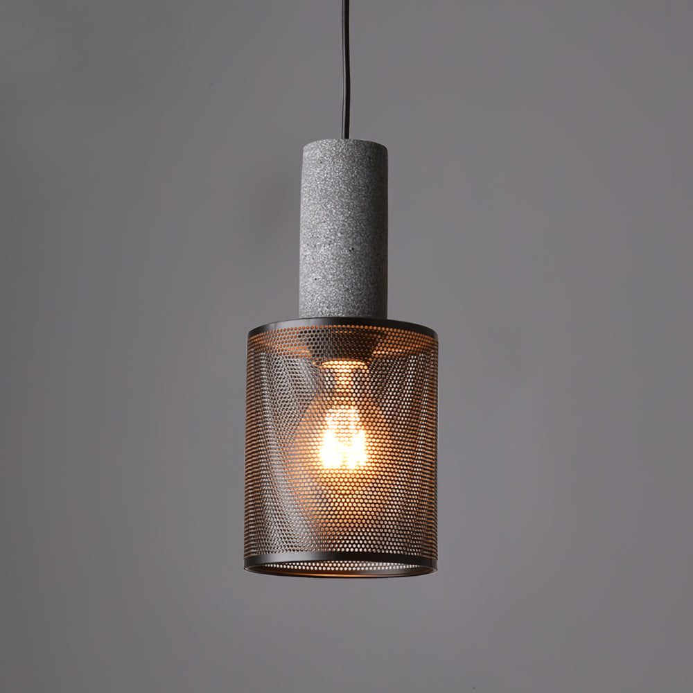 Pendant Light Cement Metal 9.8 in Adjustable Indoor Ceiling Lamp Black Grey Dining Kitchen Bedroom Accent | Thomler