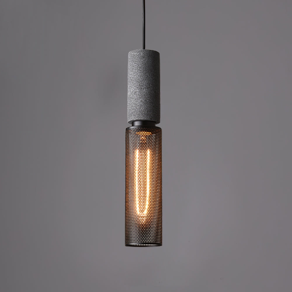 Pendant Light Cement Metal 9.8 in Adjustable Indoor Ceiling Lamp Black Grey Dining Kitchen Bedroom Accent | Thomler