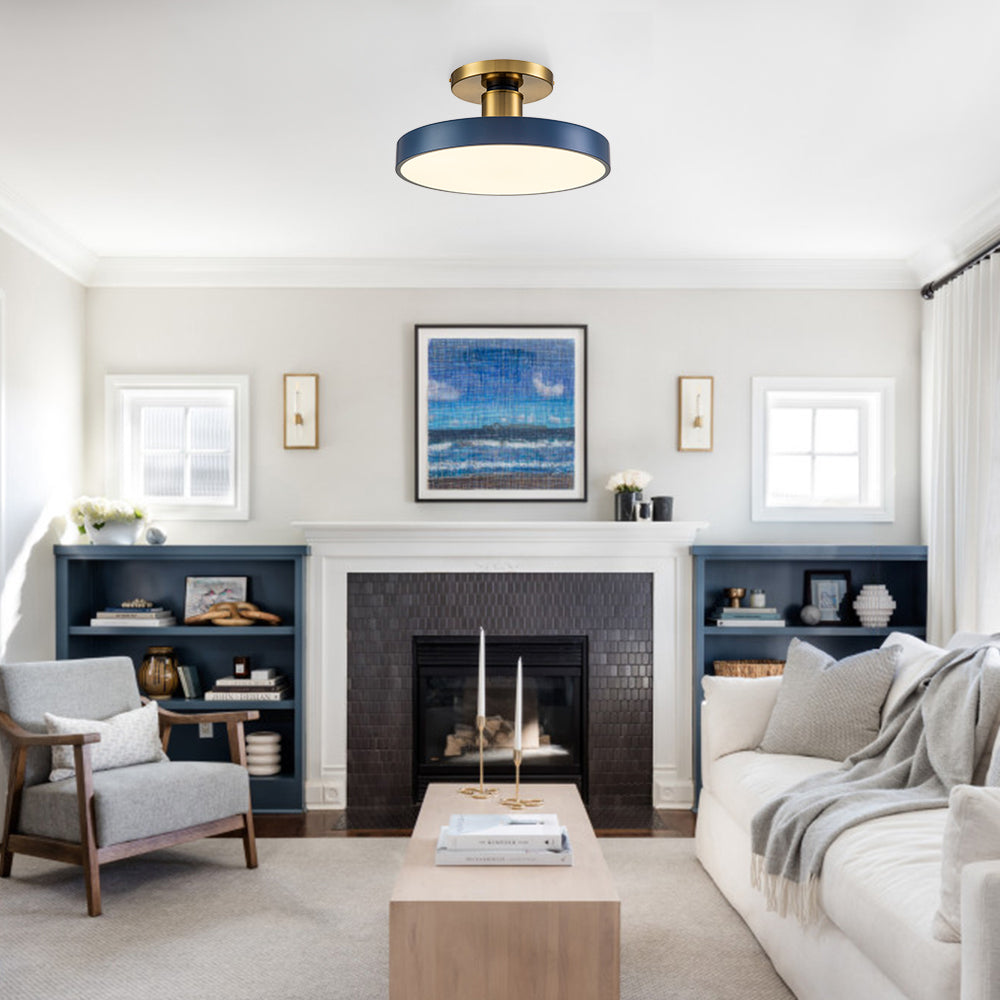 Ceiling Light Metal Acrylic 40.0 cm Navy Blue Brass Living Room Dimmable LED Semi Flush Mount Fixture | Thomler