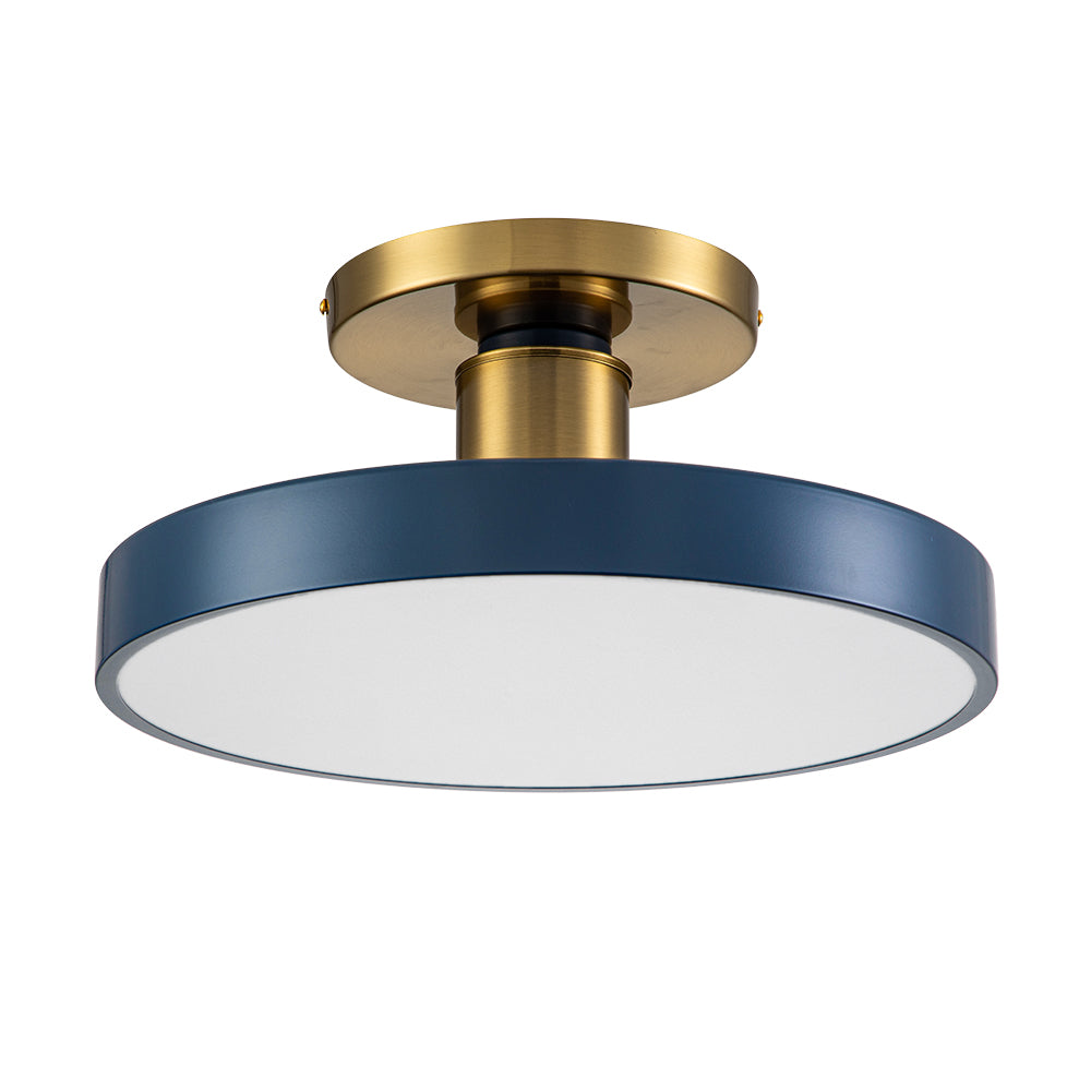 Ceiling Light Metal Acrylic 40.0 cm Navy Blue Brass Living Room Dimmable LED Semi Flush Mount Fixture | Thomler