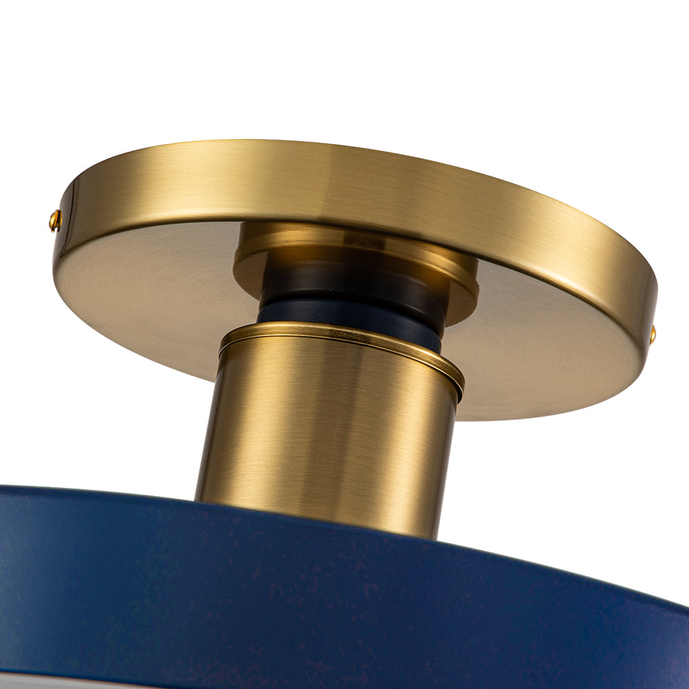 Ceiling Light Metal Acrylic 40.0 cm Navy Blue Brass Living Room Dimmable LED Semi Flush Mount Fixture | Thomler