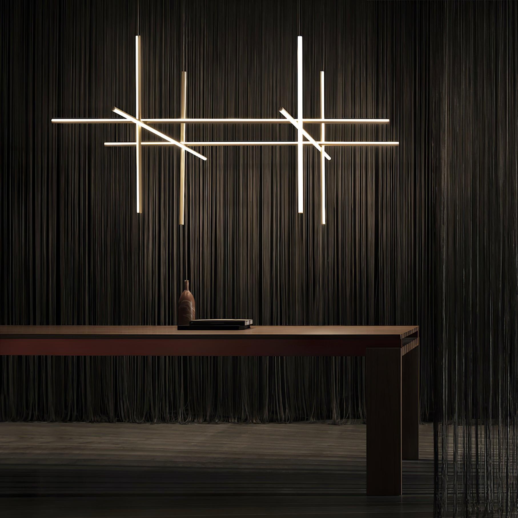 Pendant Light Aluminium Integrated LED 175.0 cm Black Modern Dining Room Linear Chandelier Modular Ceiling Lighting | Thomler