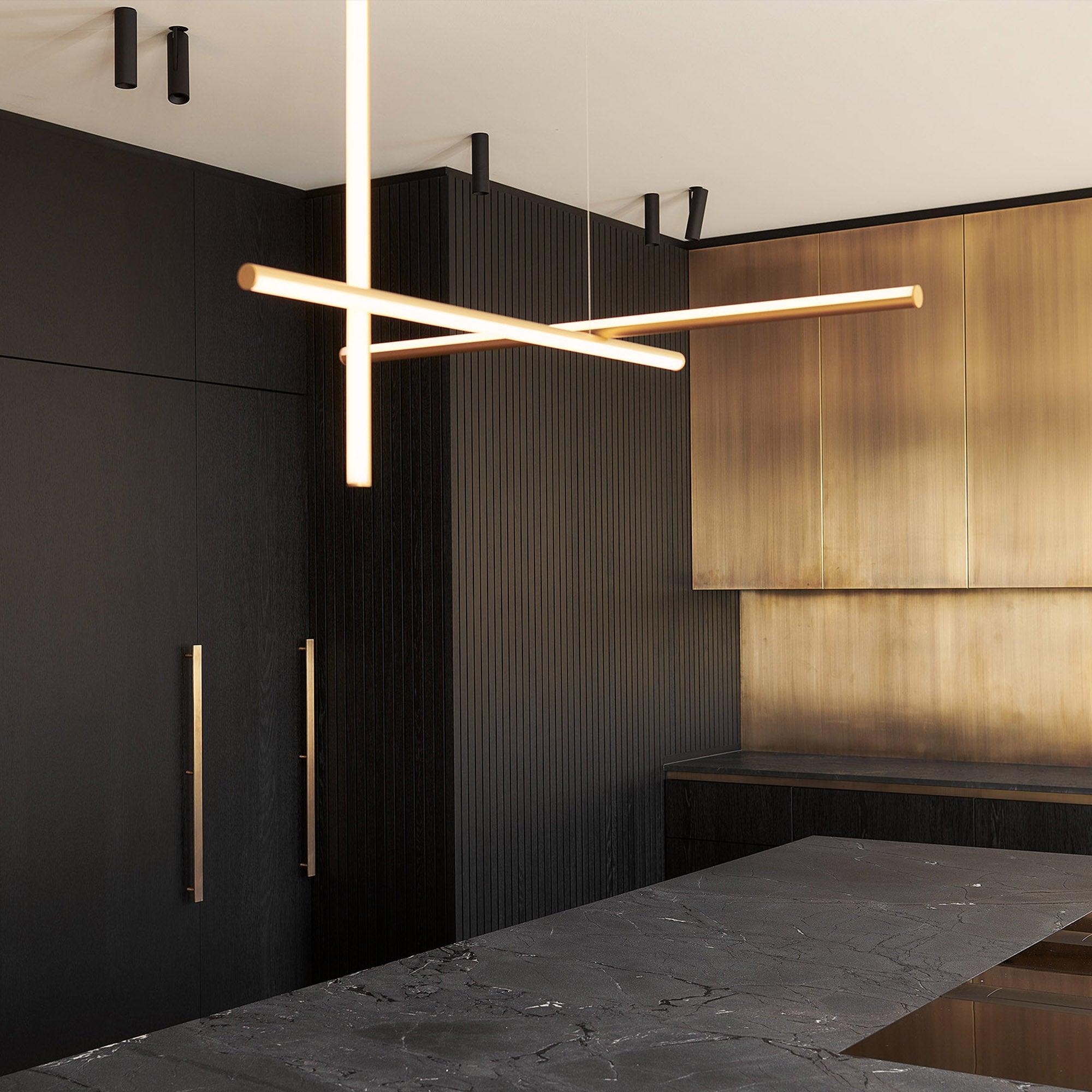 Pendant Light Aluminium Integrated LED 175.0 cm Black Modern Dining Room Linear Chandelier Modular Ceiling Lighting | Thomler