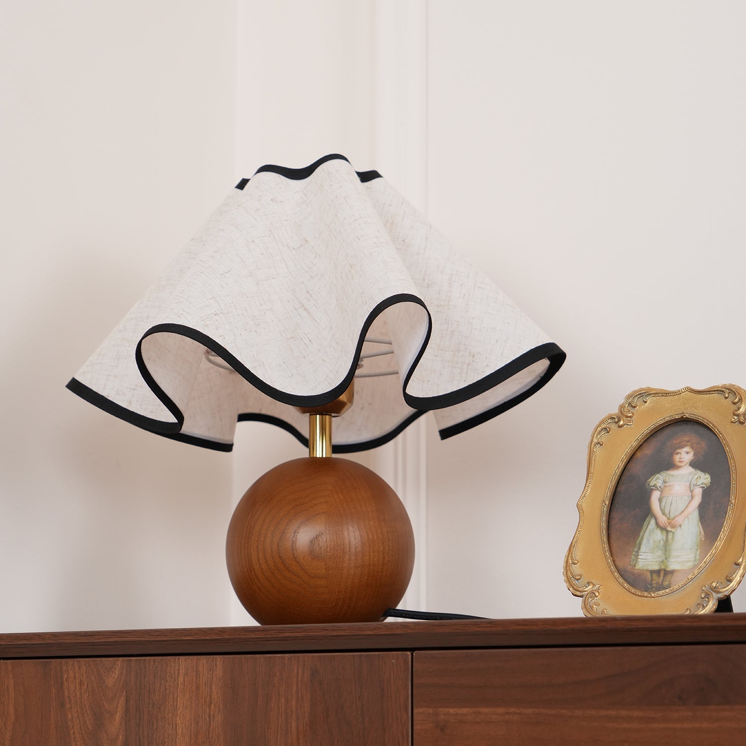 Table Lamp Wood 11.8 in (30.0 cm) Fabric Shade Indoor Desk Bedside Nightstand Light | Thomler