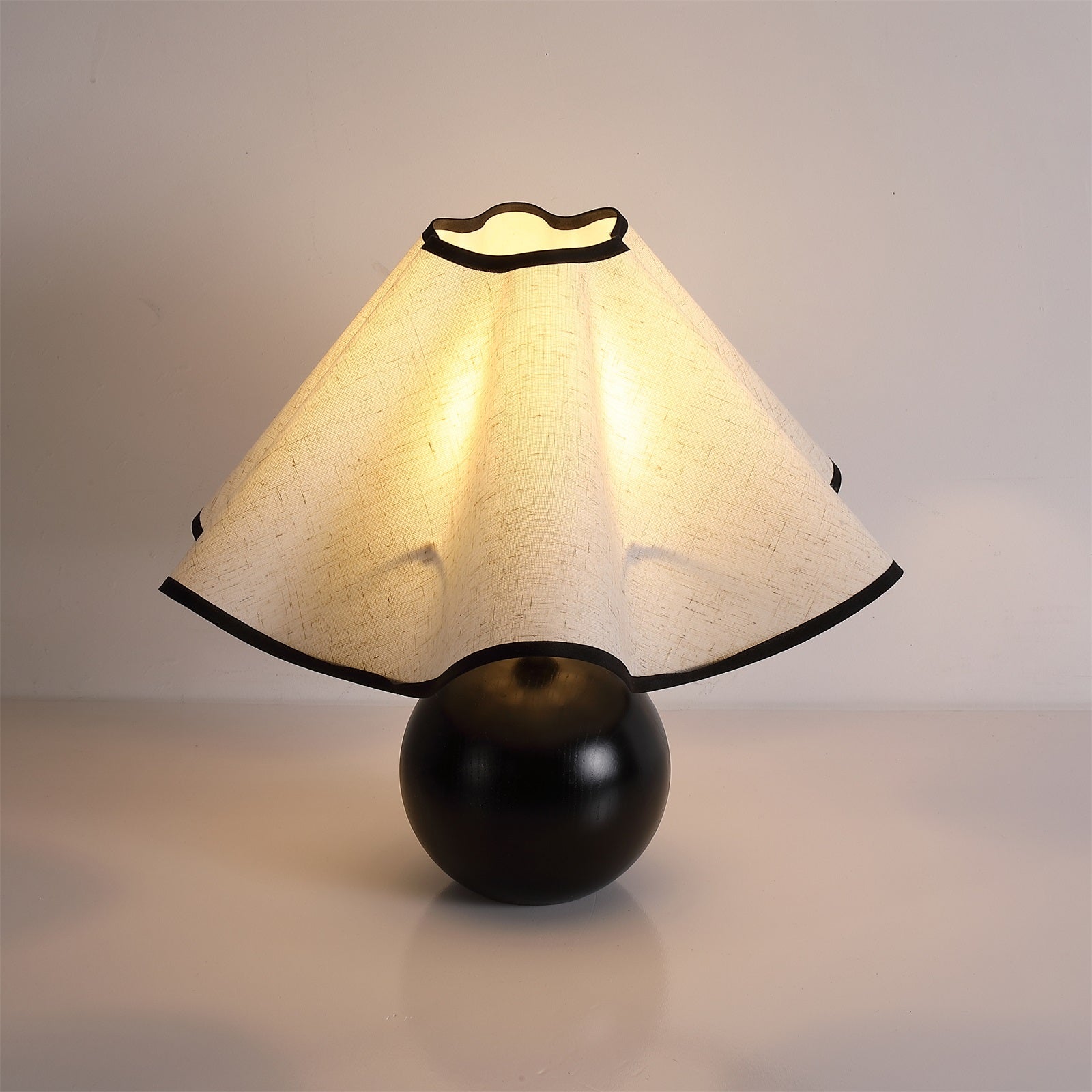 Table Lamp Wood 11.8 in (30.0 cm) Fabric Shade Indoor Desk Bedside Nightstand Light | Thomler