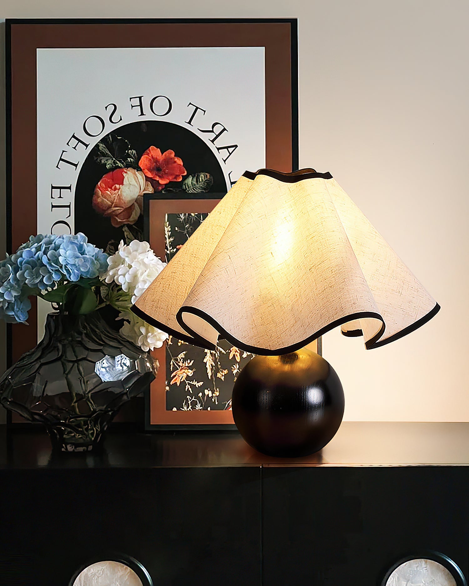 Table Lamp Wood 11.8 in (30.0 cm) Fabric Shade Indoor Desk Bedside Nightstand Light | Thomler