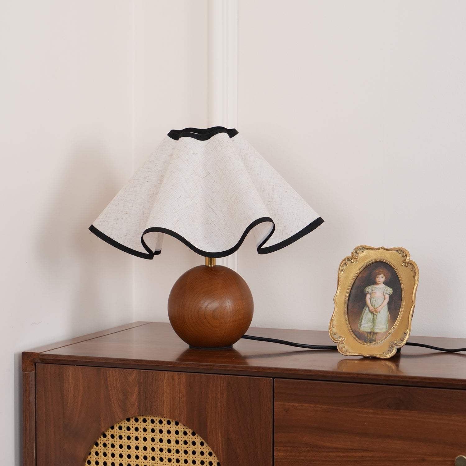 Table Lamp Wood 11.8 in (30.0 cm) Fabric Shade Indoor Desk Bedside Nightstand Light | Thomler