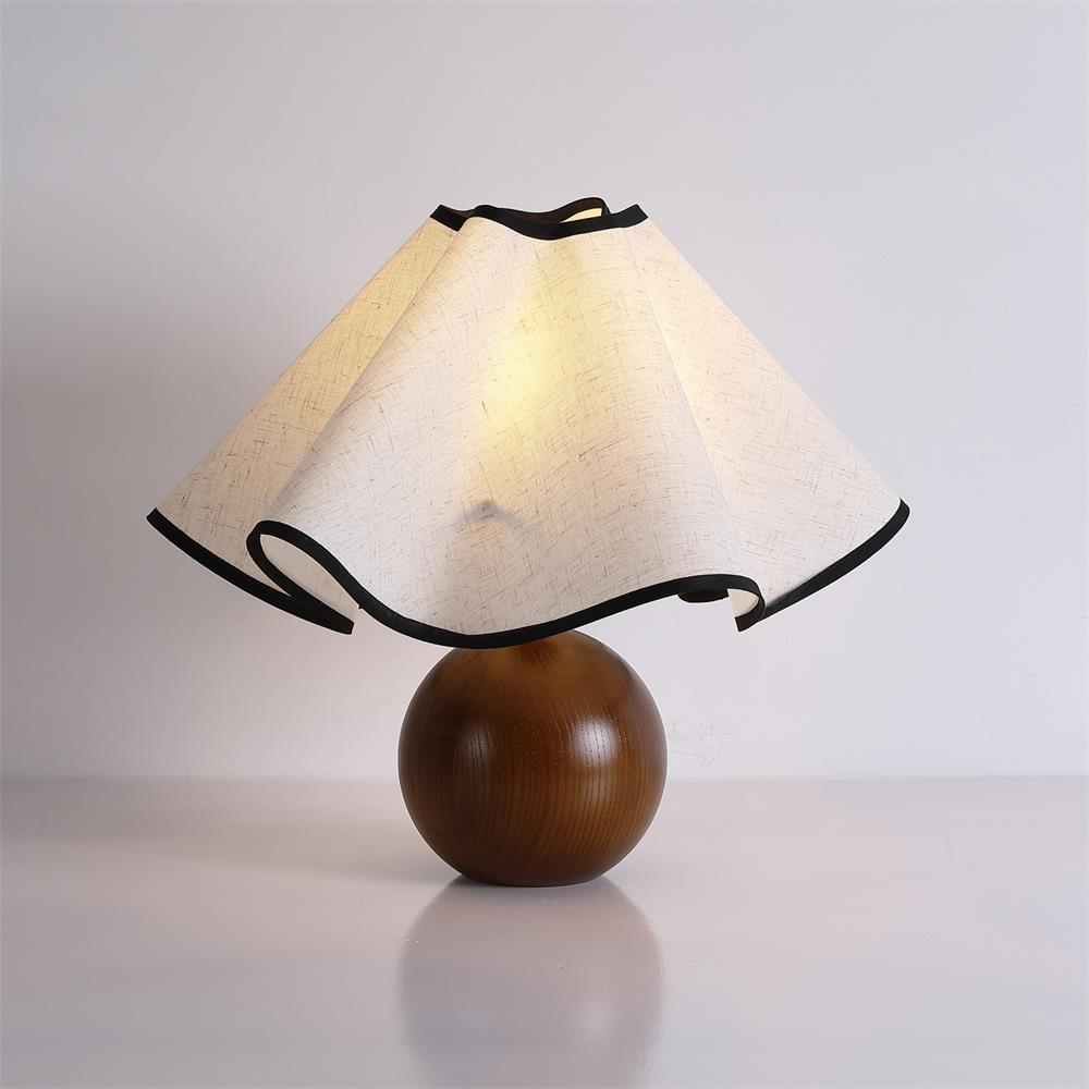 Table Lamp Wood 11.8 in (30.0 cm) Fabric Shade Indoor Desk Bedside Nightstand Light | Thomler