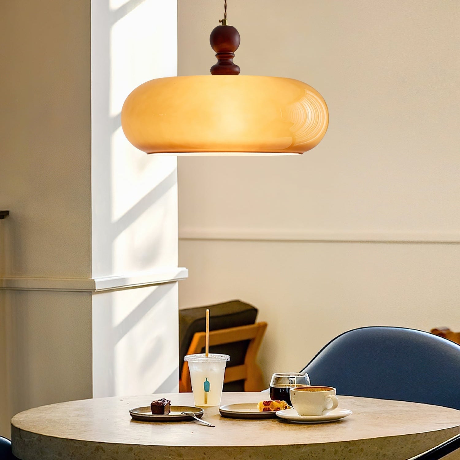 Pendant Light Glass Dome 15.7 in Walnut Brown Dining Room Kitchen Island Hanging Ceiling Lamp | Thomler