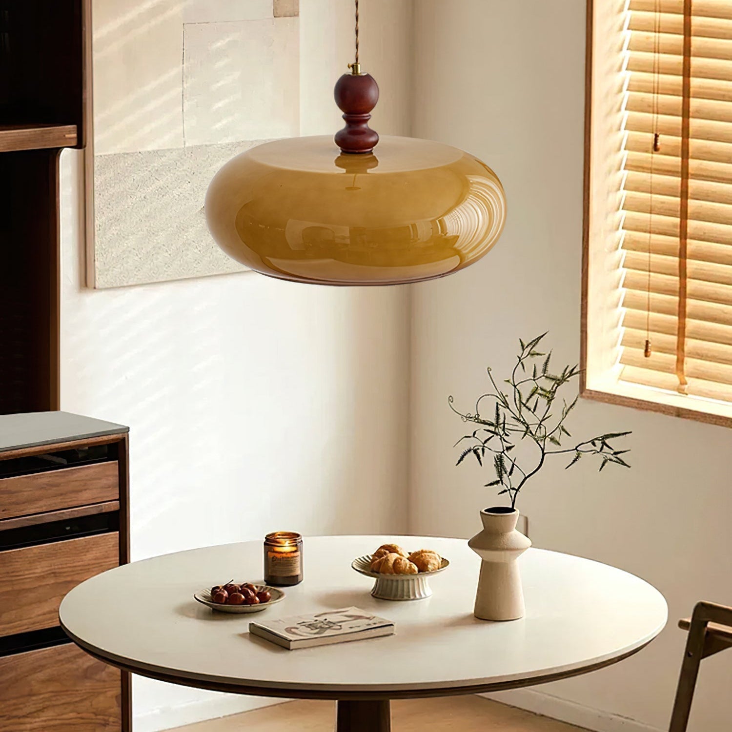 Pendant Light Glass Dome 15.7 in Walnut Brown Dining Room Kitchen Island Hanging Ceiling Lamp | Thomler