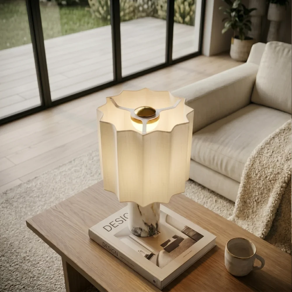 Battery-Powered LED Accent Light with Stone Base and Fabric Diffuser for Tabletops | Thomler