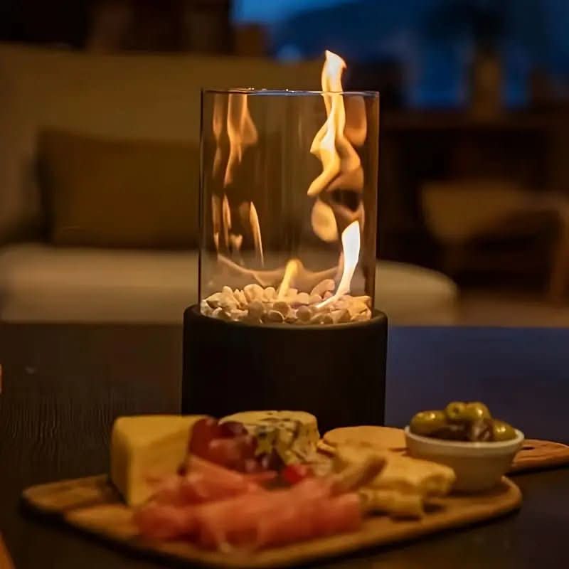Tabletop Bioethanol Fireplace with Real Flame | Smokeless Indoor Outdoor Fire Bowl | Scandinavian Glass & Metal Table Fire Pit | Modern | Thomler