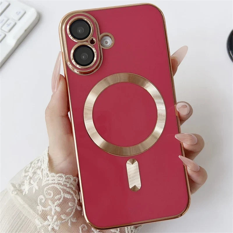 Metallic iPhone Case with Sliding Camera Cover & MagSafe for iPhone 14, 15, 16, 17 | Protective Shock-Absorbing Phone Case | Thomler