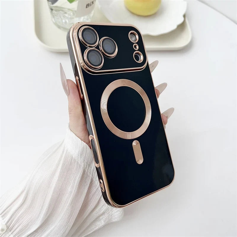 Metallic iPhone Case with Sliding Camera Cover & MagSafe for iPhone 14, 15, 16, 17 | Protective Shock-Absorbing Phone Case | Thomler