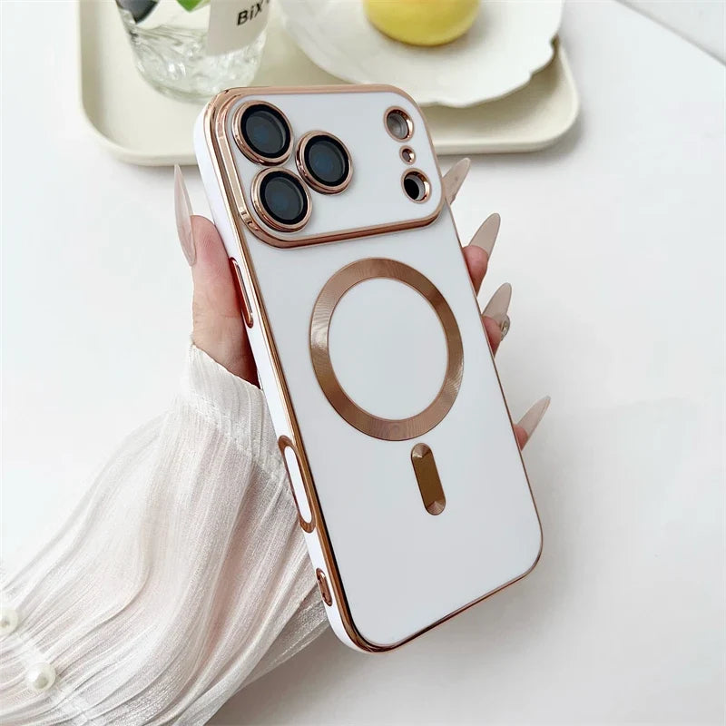 Metallic iPhone Case with Sliding Camera Cover & MagSafe for iPhone 14, 15, 16, 17 | Protective Shock-Absorbing Phone Case | Thomler