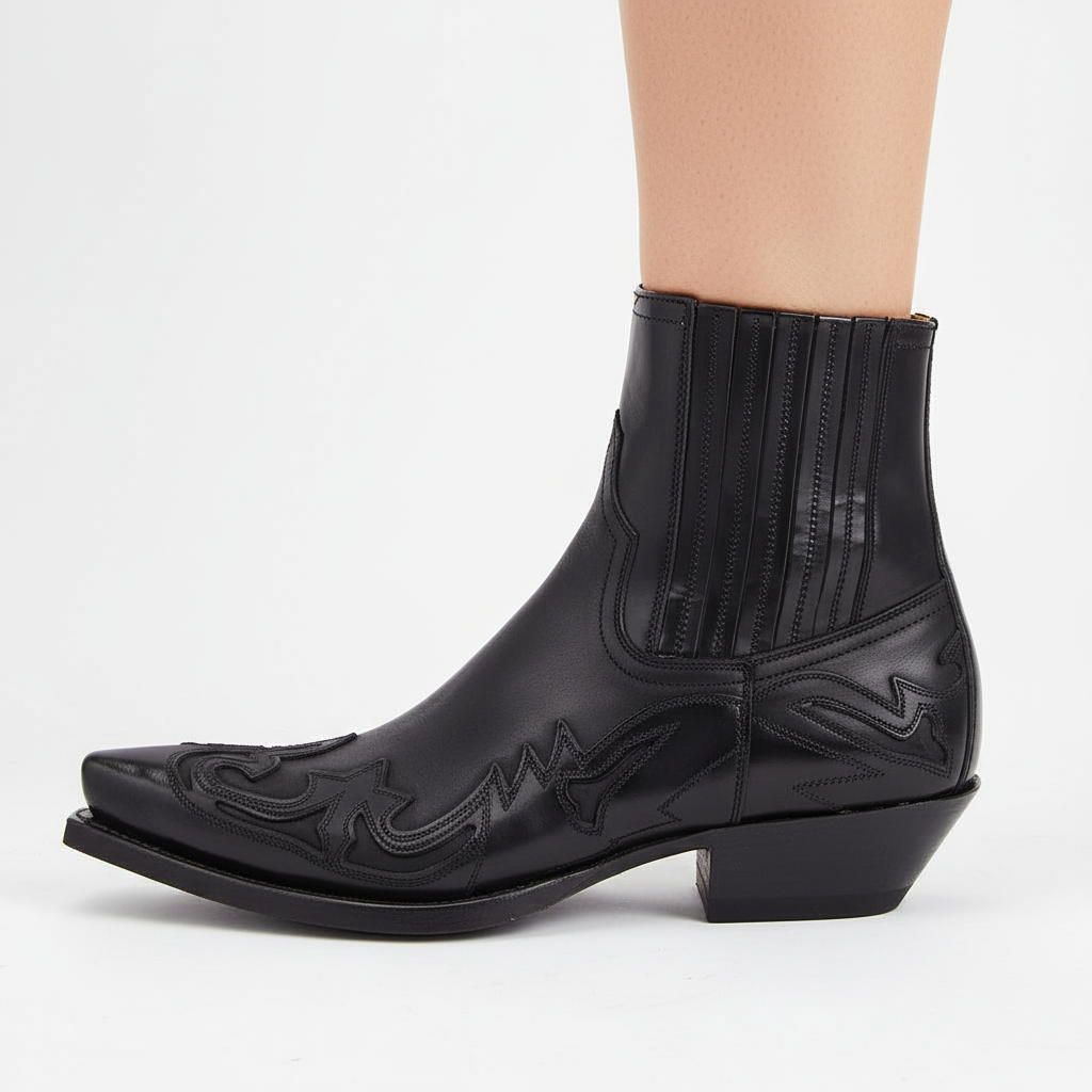 Embroidered Leather Western Boots for Women & Men – Mid-Calf Pull-On Cowgirl Cowboy Boots with Chunky Block Heel – Casual Riding Boots for | Thomler