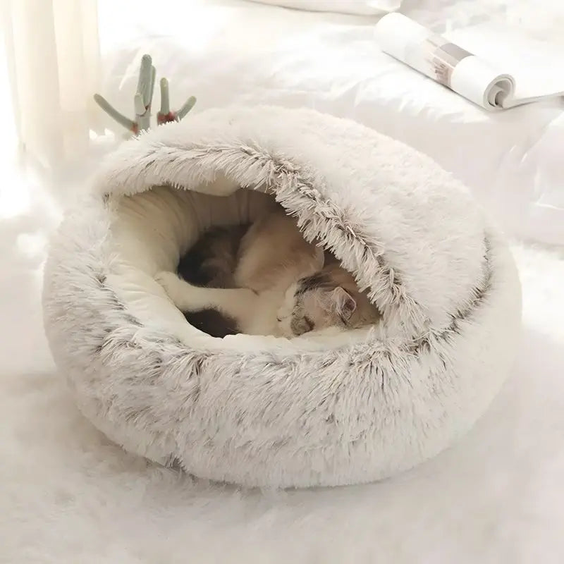 Pet Bed Plush Shelter Style Cosy Sleeping Cave For Small Dogs Cats Calming Enclosed Nest Indoor Resting Space | Thomler
