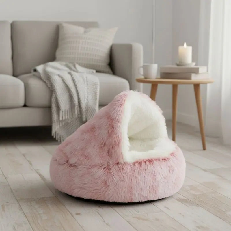Pet Bed Plush Shelter Style Cosy Sleeping Cave For Small Dogs Cats Calming Enclosed Nest Indoor Resting Space | Thomler