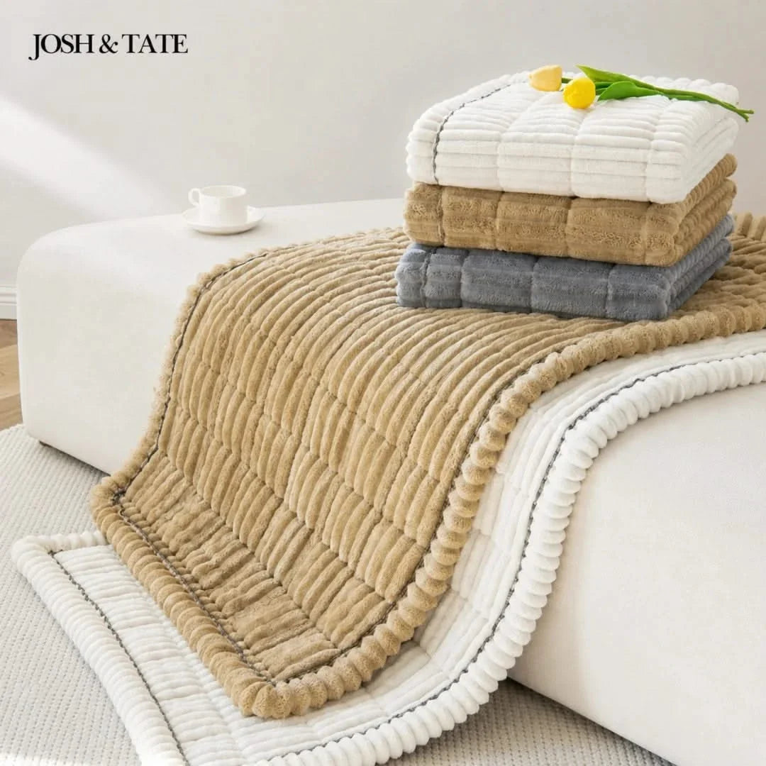 Ribbed Plush Couch Throw Blanket | Non-Slip Quilted Furniture Cover for Sofa, Loveseat & Sectional | Machine Washable | Thomler