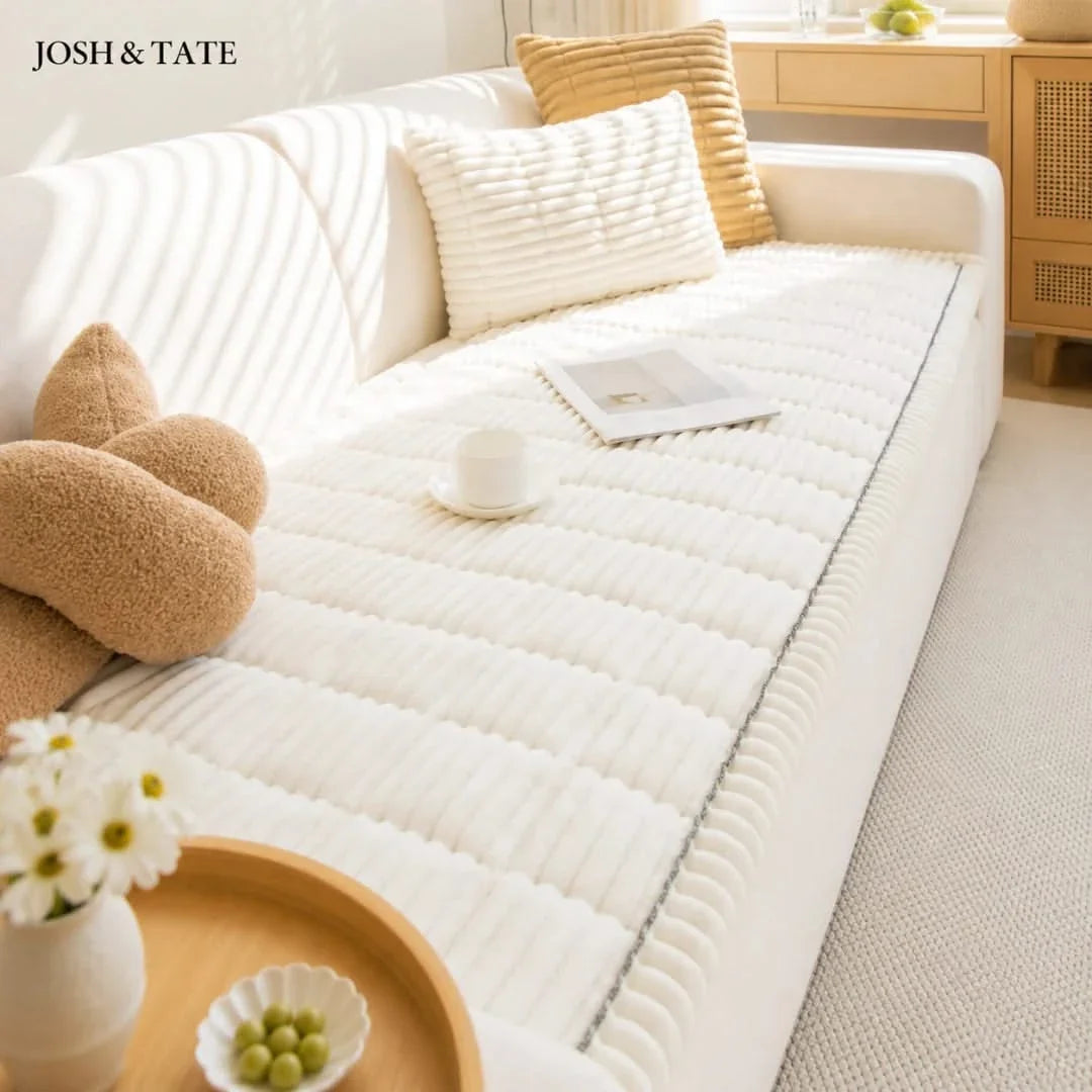 Ribbed Plush Couch Throw Blanket | Non-Slip Quilted Furniture Cover for Sofa, Loveseat & Sectional | Machine Washable | Thomler