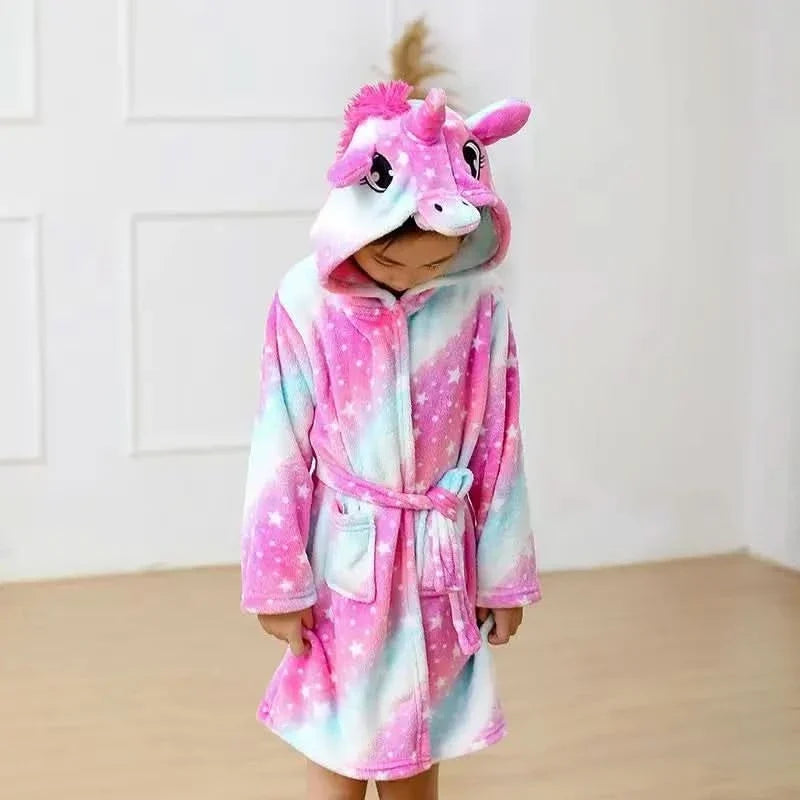 Whimsical Hooded Bathrobe for Children – Plush Fleece with Long Sleeves & Magical Theme | Thomler