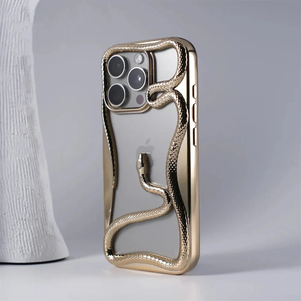 Serpent-Embossed Protective iPhone Case with Raised Edges for 12-17 Models – Shock-Absorbing Hard Shell with Metallic or Matte Finish | Thomler