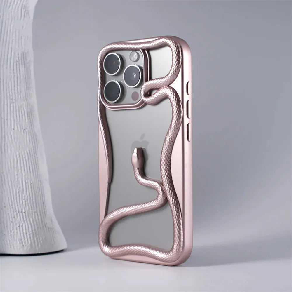 Serpent-Embossed Protective iPhone Case with Raised Edges for 12-17 Models – Shock-Absorbing Hard Shell with Metallic or Matte Finish | Thomler