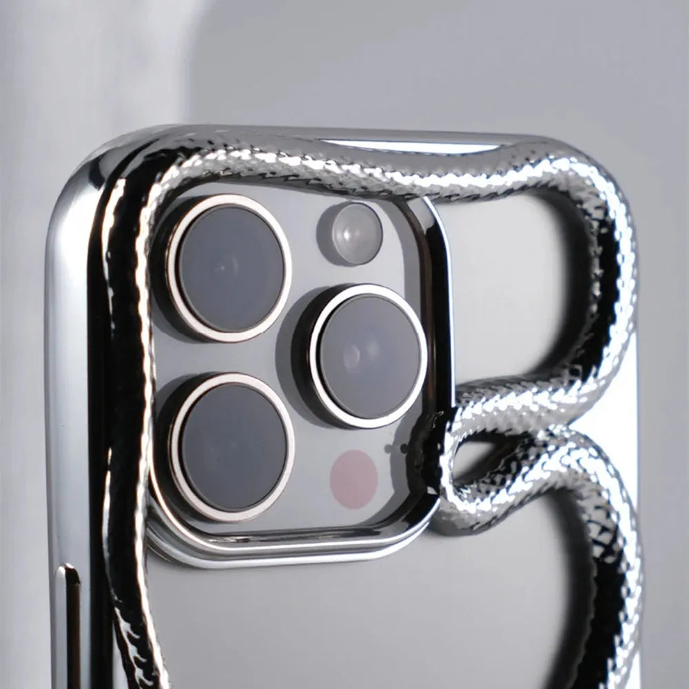 Serpent-Embossed Protective iPhone Case with Raised Edges for 12-17 Models – Shock-Absorbing Hard Shell with Metallic or Matte Finish | Thomler