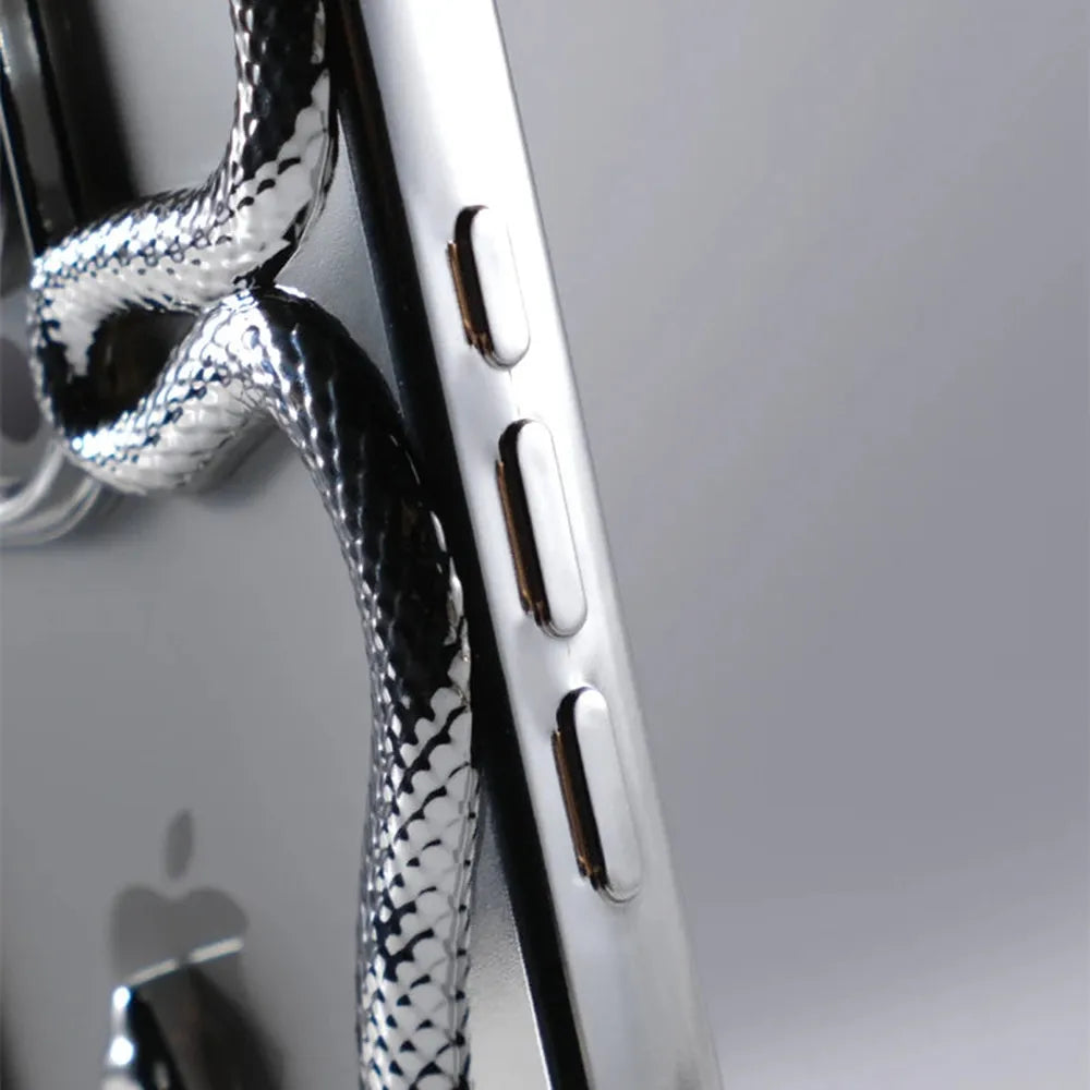 Serpent-Embossed Protective iPhone Case with Raised Edges for 12-17 Models – Shock-Absorbing Hard Shell with Metallic or Matte Finish | Thomler