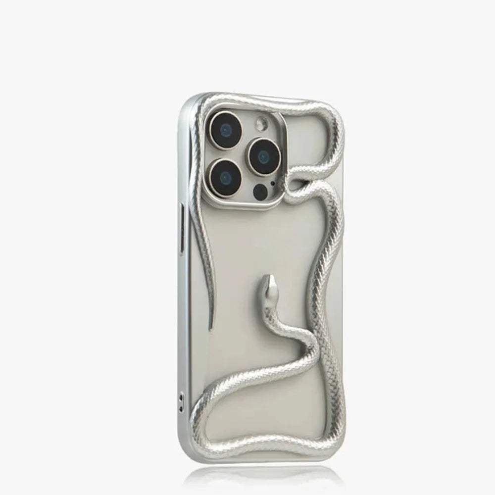 Serpent-Embossed Protective iPhone Case with Raised Edges for 12-17 Models – Shock-Absorbing Hard Shell with Metallic or Matte Finish | Thomler