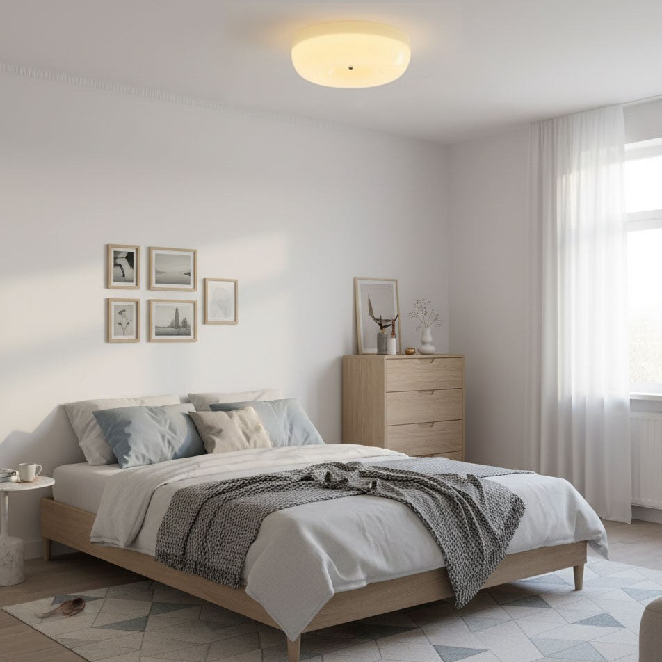 Ceiling Light Glass 15.7 in Cream Indoor Ambient Lighting Round Flush Mount Lamp | Thomler