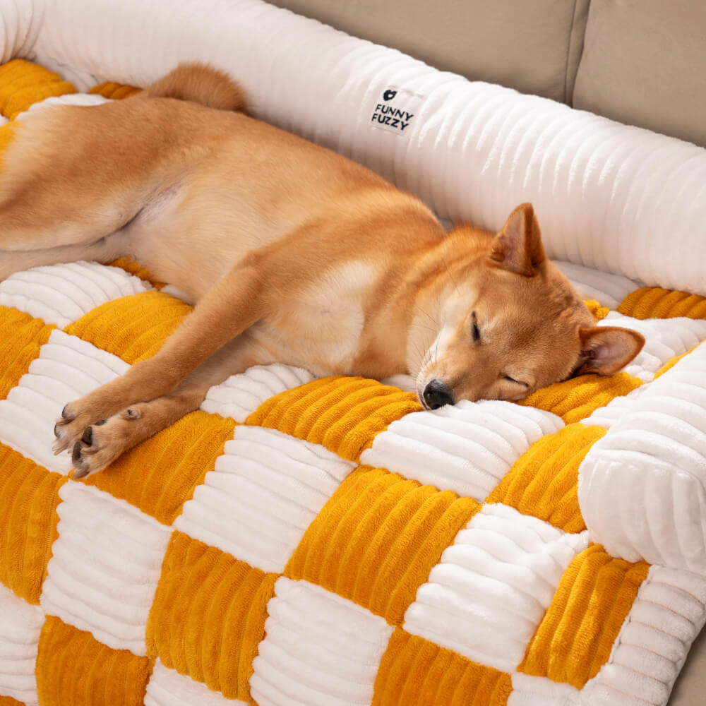 Quilted Pet Furniture Protector Mat – Padded Nonslip Dog Couch Cover for Sofa & Floor | Washable Plaid Pet Blanket | Thomler