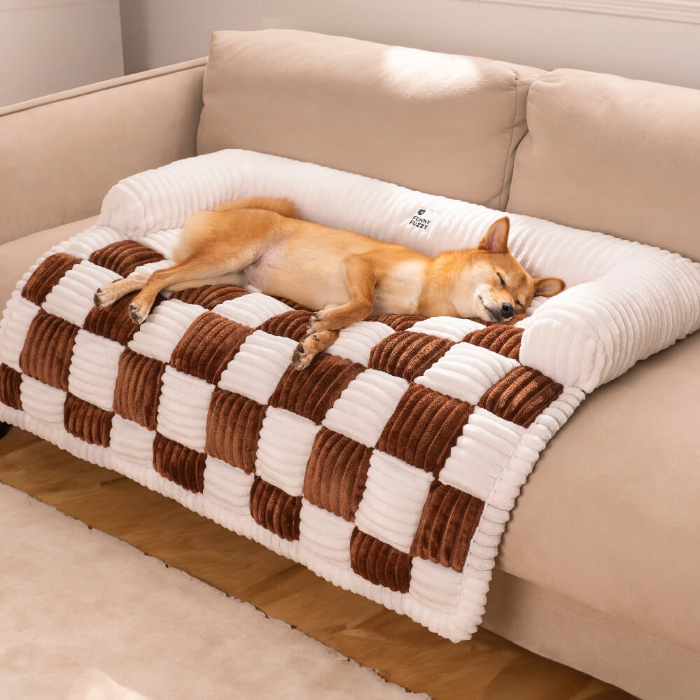 Quilted Pet Furniture Protector Mat – Padded Nonslip Dog Couch Cover for Sofa & Floor | Washable Plaid Pet Blanket | Thomler