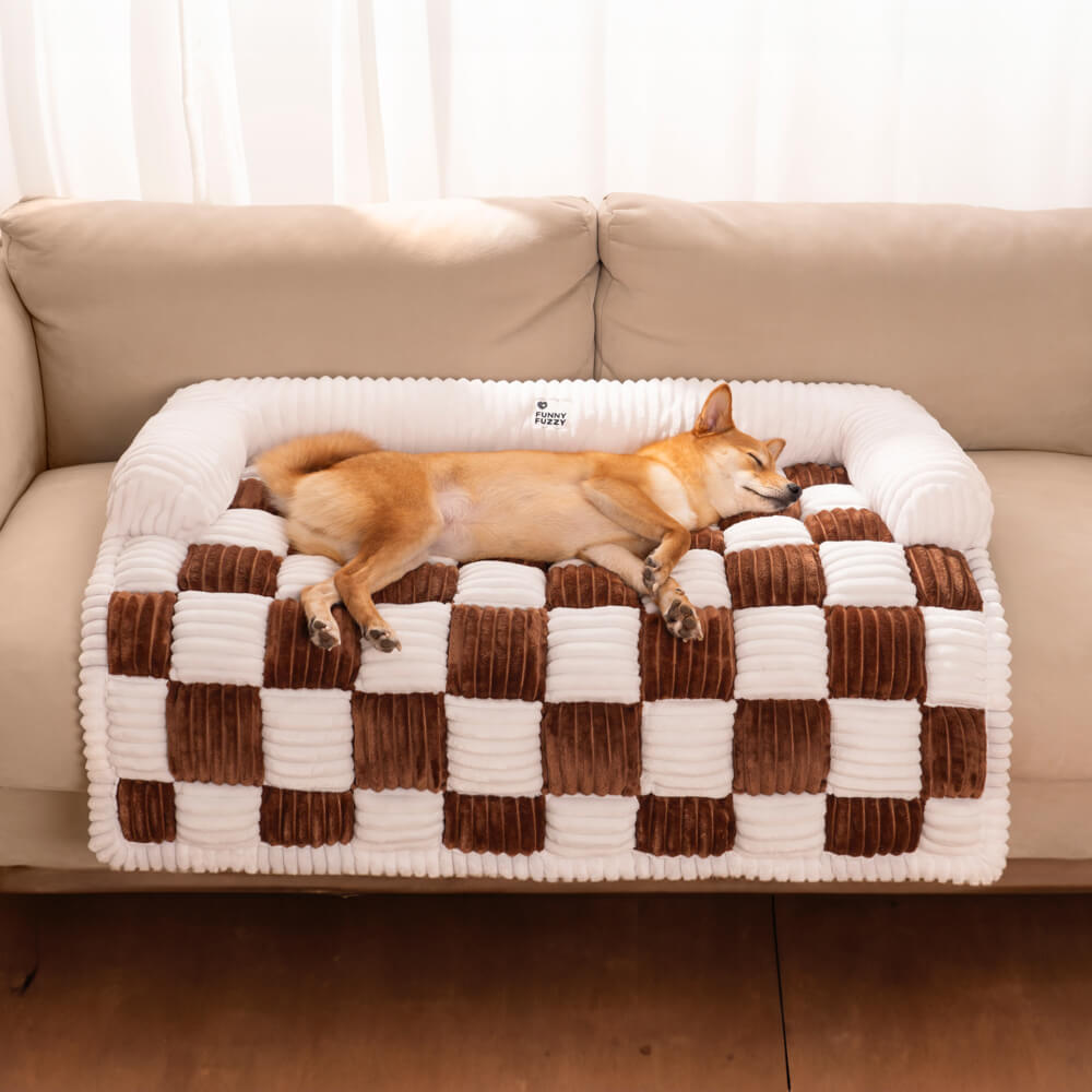 Quilted Pet Furniture Protector Mat – Padded Nonslip Dog Couch Cover for Sofa & Floor | Washable Plaid Pet Blanket | Thomler