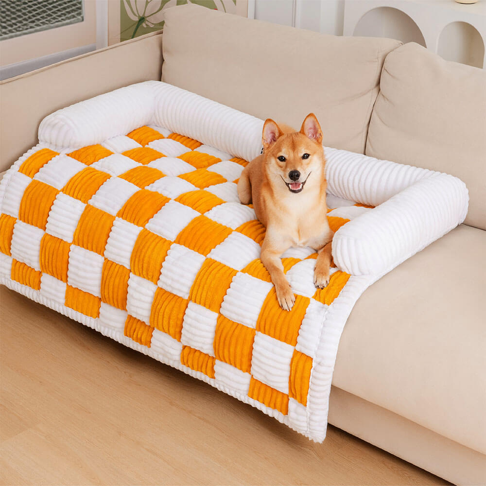 Quilted Pet Furniture Protector Mat – Padded Nonslip Dog Couch Cover for Sofa & Floor | Washable Plaid Pet Blanket | Thomler