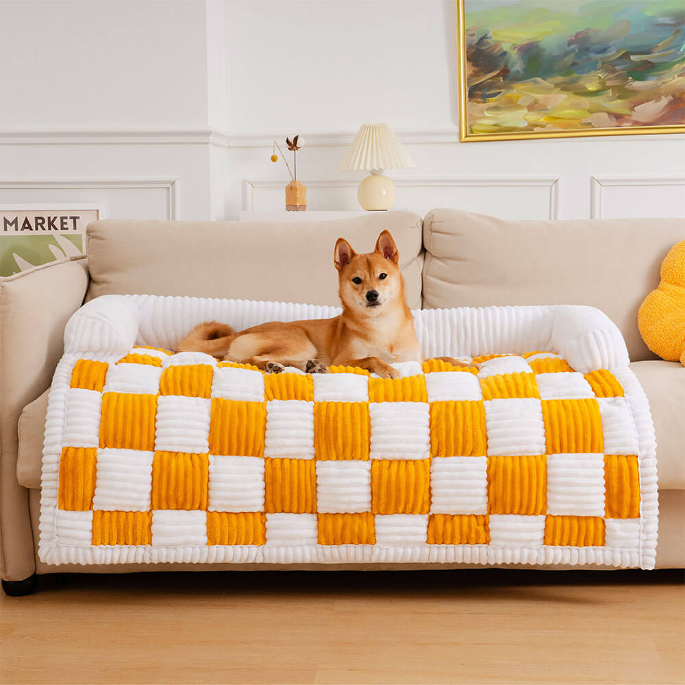 Quilted Pet Furniture Protector Mat – Padded Nonslip Dog Couch Cover for Sofa & Floor | Washable Plaid Pet Blanket | Thomler