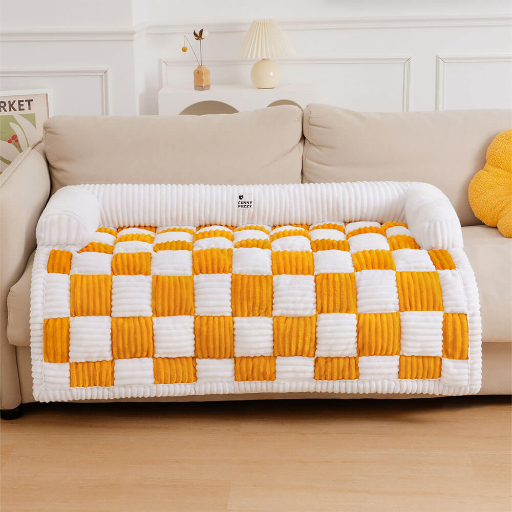 Quilted Pet Furniture Protector Mat – Padded Nonslip Dog Couch Cover for Sofa & Floor | Washable Plaid Pet Blanket | Thomler