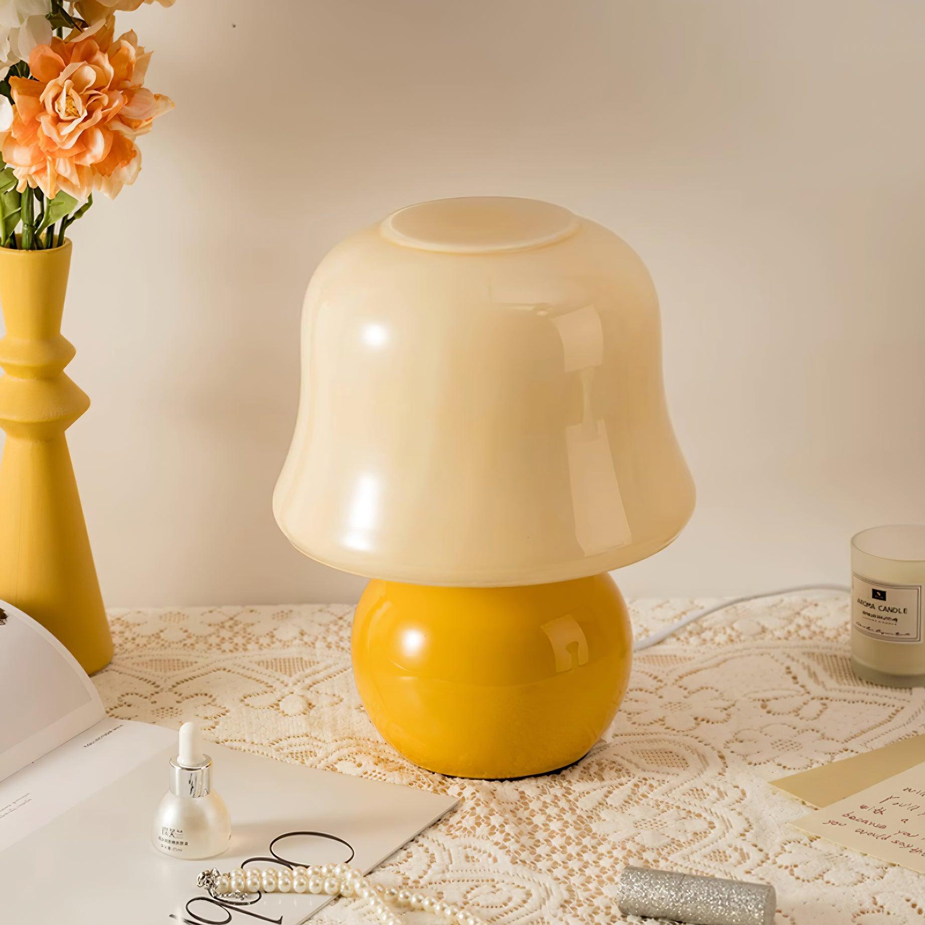 Table Lamp Enamel Glass 11.4 in Beige Indoor Decorative Bedroom Living Room Accent Light | Thomler