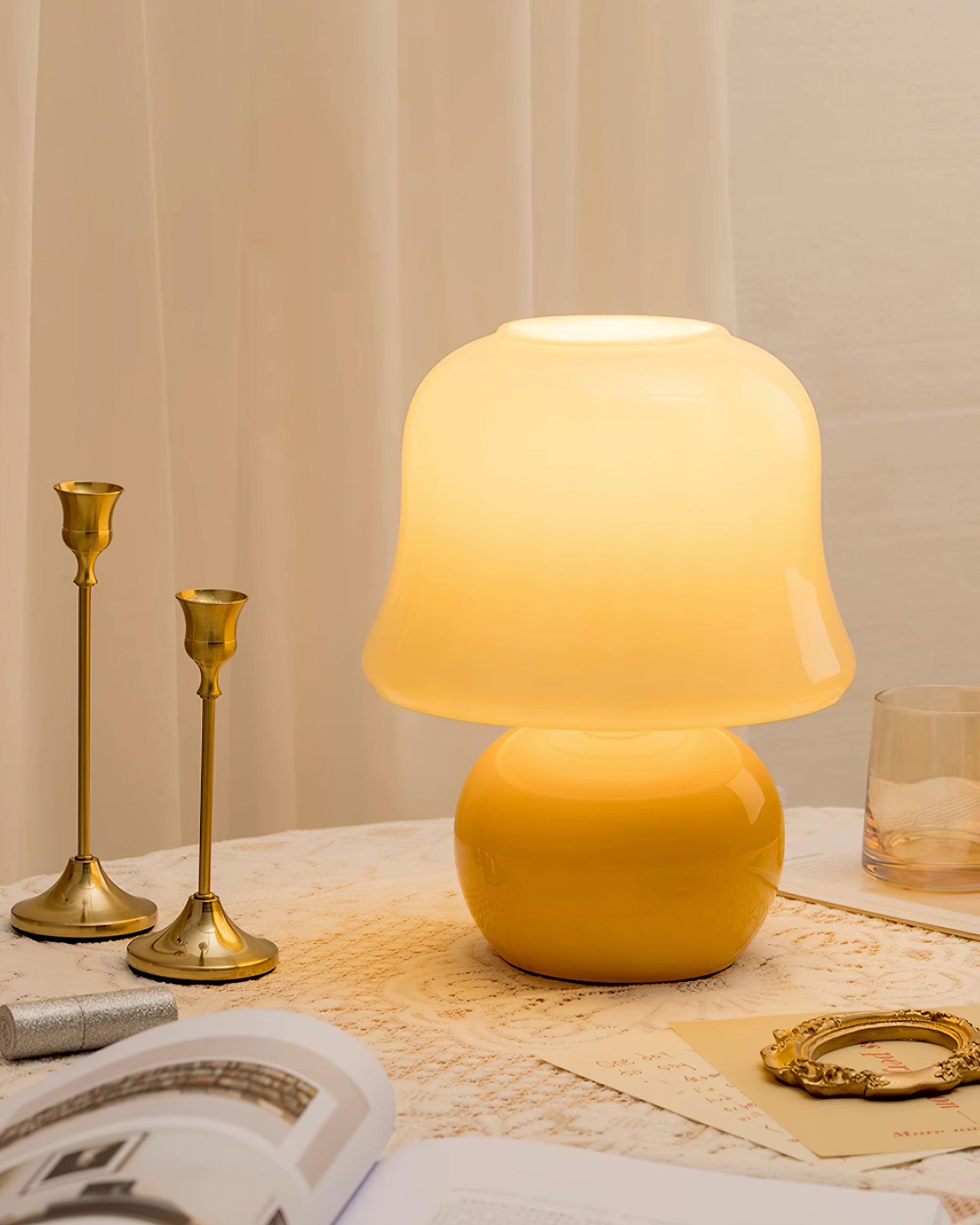 Table Lamp Enamel Glass 11.4 in Beige Indoor Decorative Bedroom Living Room Accent Light | Thomler