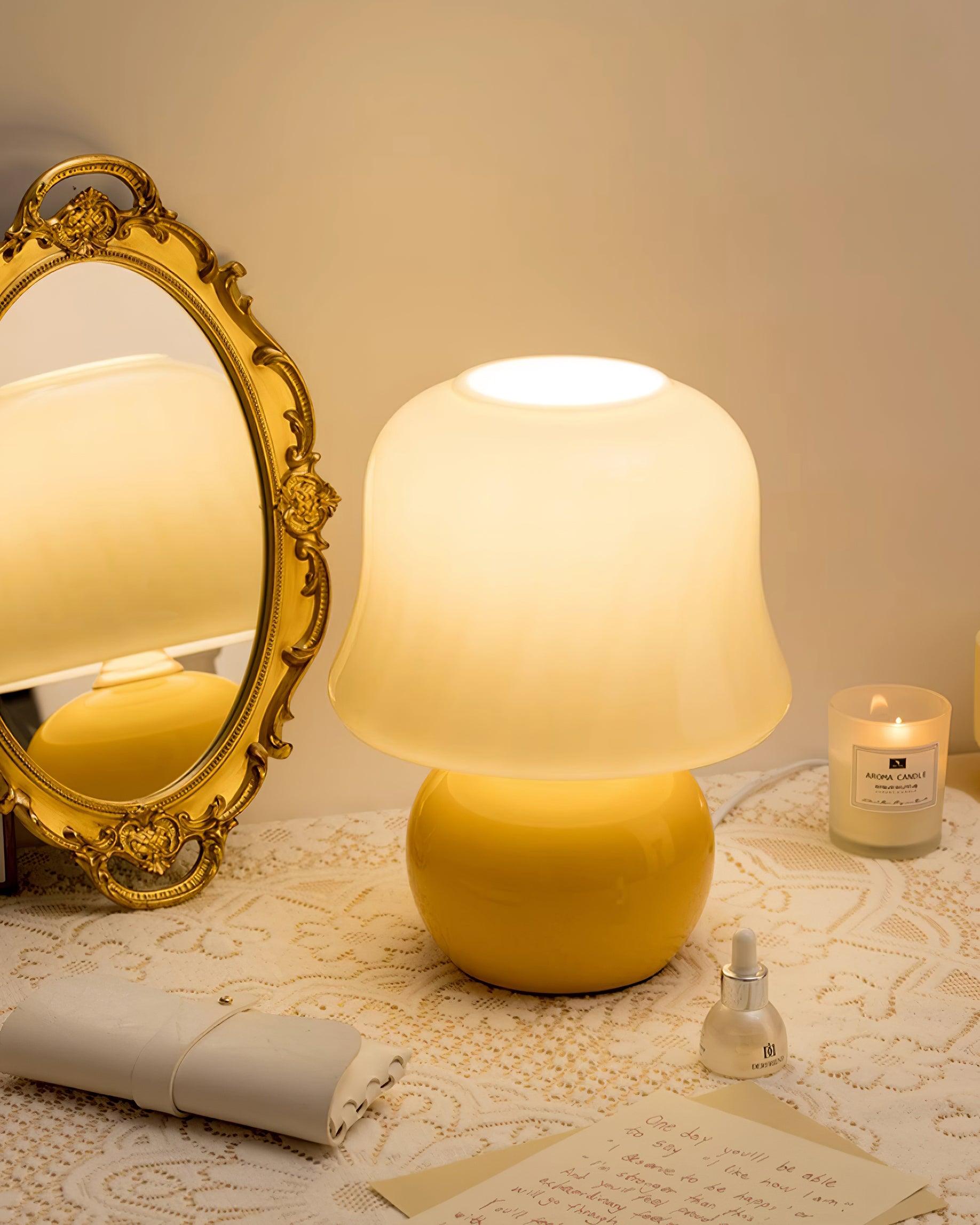 Table Lamp Enamel Glass 11.4 in Beige Indoor Decorative Bedroom Living Room Accent Light | Thomler