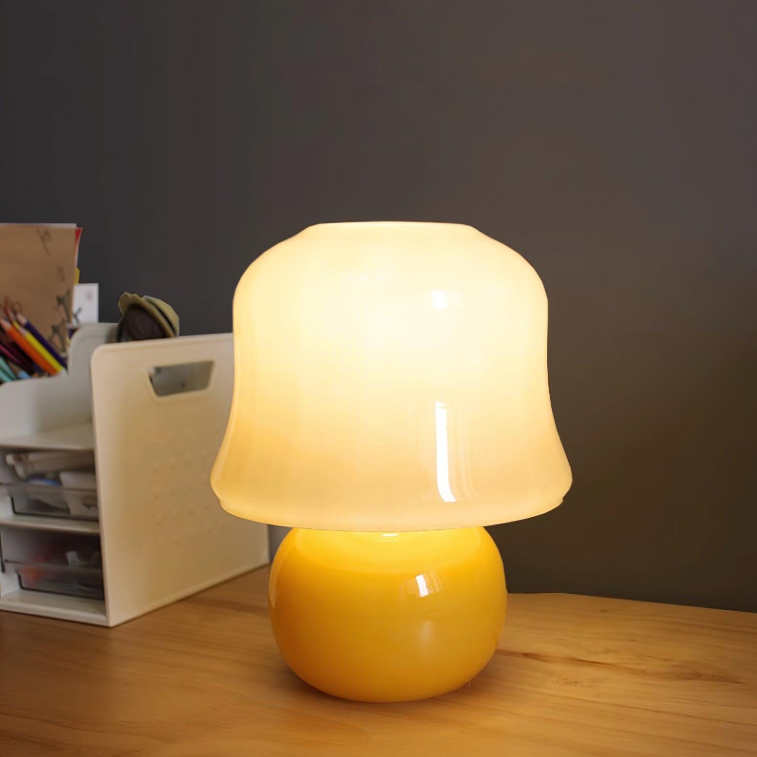 Table Lamp Enamel Glass 11.4 in Beige Indoor Decorative Bedroom Living Room Accent Light | Thomler