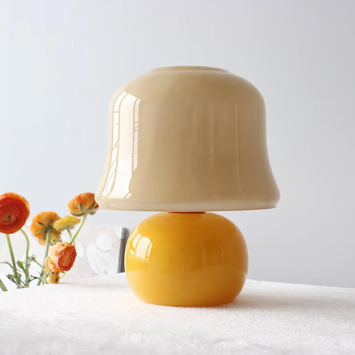Table Lamp Enamel Glass 11.4 in Beige Indoor Decorative Bedroom Living Room Accent Light | Thomler