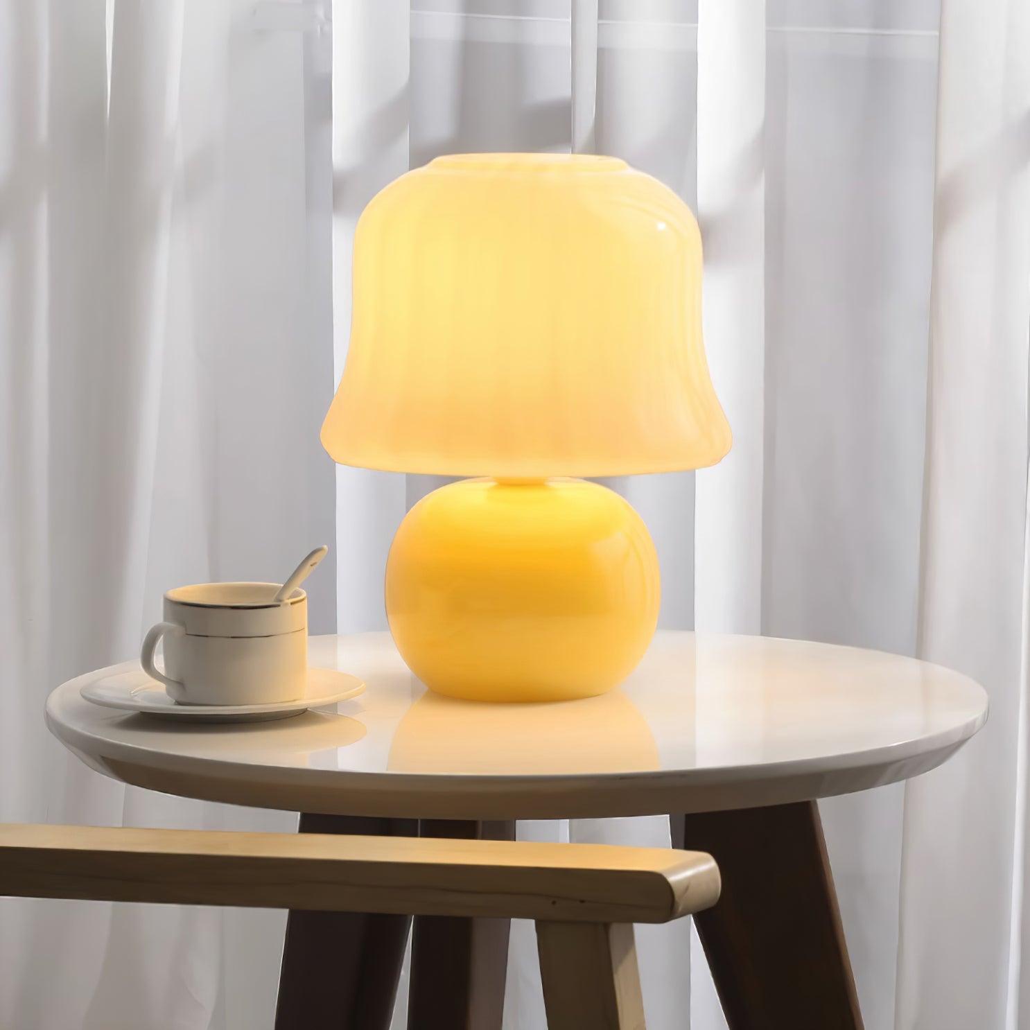 Table Lamp Enamel Glass 11.4 in Beige Indoor Decorative Bedroom Living Room Accent Light | Thomler